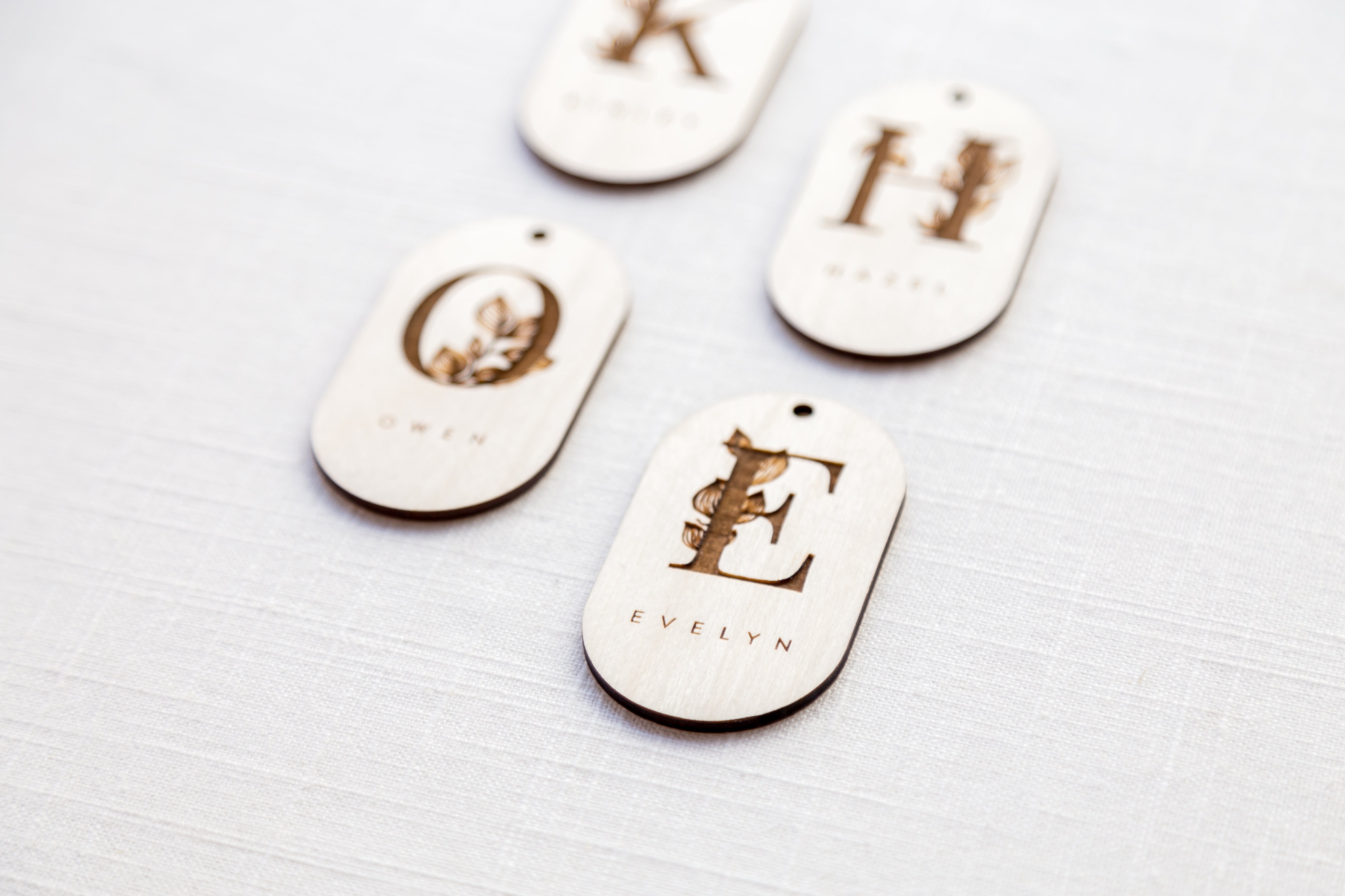 Personalized Wooden Botanical Monogram Tags