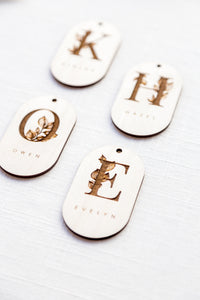 Personalized Wooden Botanical Monogram Tags