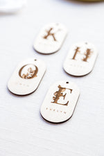 Load image into Gallery viewer, Personalized Wooden Botanical Monogram Tags
